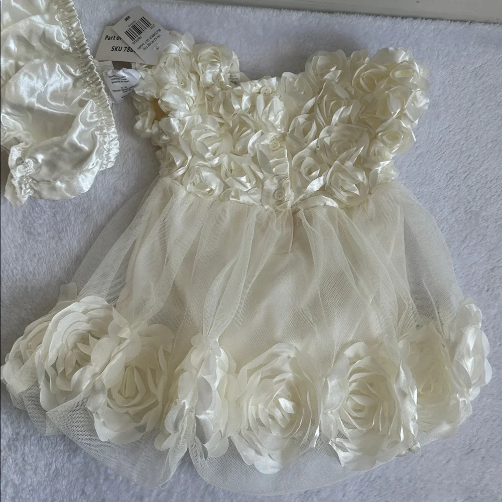 NWT Infant 9M‎ Ivory Floral Formal Tulle Bubble Dress Wedding Baptism Whimsical